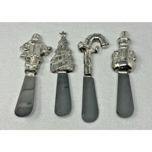 Wallace Silversmiths, Vintage, Set of 4, Christmas Silver Cheese Spreader Knives
